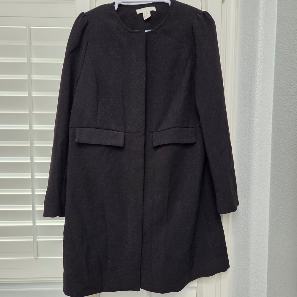 H&M Black‎ Coat Size 12 Long Sleeve Pockets Career Casual Minimalist